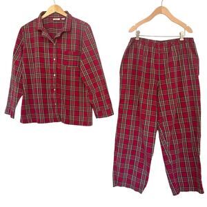 Vintage L.L. Bean Flannel Pajama Set Size XL Red Plaid Long Sleeve Pant